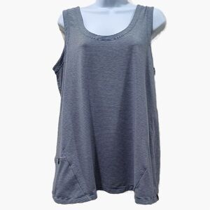 Toad & Co Navy & White Pin Stripe Round neck tank with pocket Large